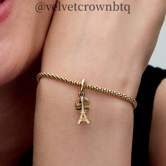 Pandora Paris Eiffel Tower Lab-Grown Diamond Engravable Double Dangle Charm - Picture 2 of 2